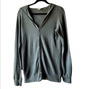 BDG Button Up Hooded Light weight Long Sleeves Shirt Top Army Green Womens Sz M